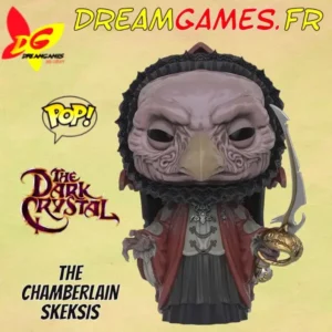Figurine Funko Pop The Chamberlain Skeksis Dark Crystal, représentant le personnage emblématique avec son allure intrigante et son épée.