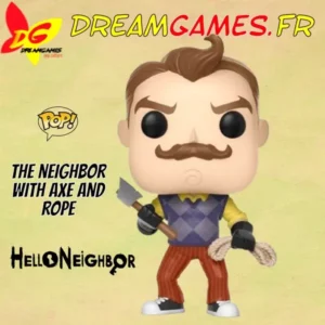 Figurine Funko Pop Hello Neighbor with Axe and Rope représentant le voisin, armé d'une hache et d'une corde dans un style unique.