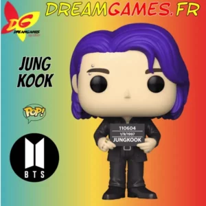 Figurine Funko Pop Jung Kook BTS Butter, représentant le membre charismatique du groupe avec sa célèbre coiffure violette.