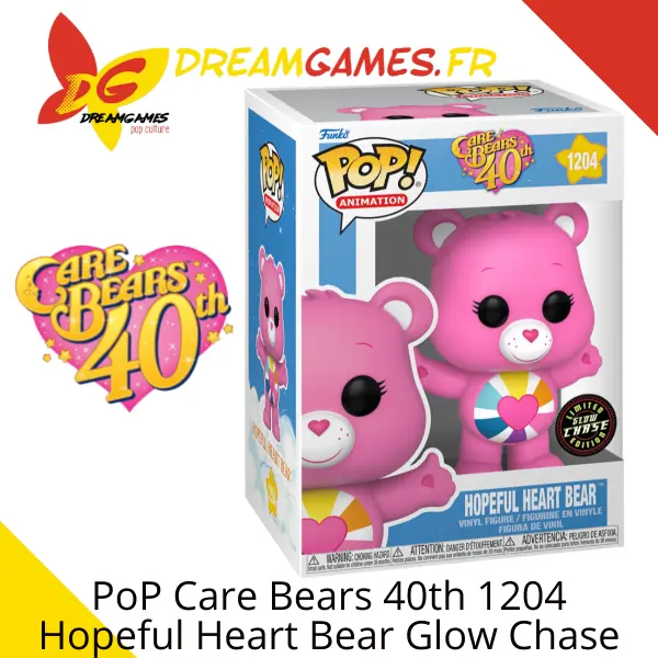 Funko PoP Care Bears 40th 1204 Hopeful Heart Bear Glow Chase Box