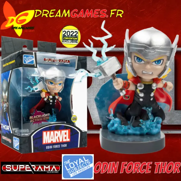 The Loyal Subjects Superama Odin Force Thor Black Light 10cm 2022 Convention Exclusive Box Fig