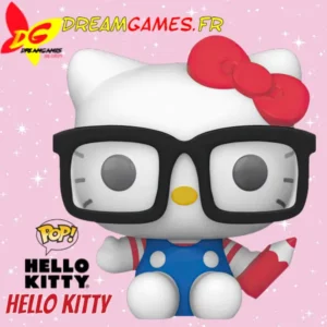 Figurine Funko Pop Hello Kitty Nerd - Hello Kitty portant des lunettes et une tenue de nerd, avec un crayon à la main.