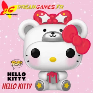 Découvrez Funko Pop Hello Kitty Polar Bear, emmitouflée dans une adorable tenue d’ours polaire, tenant un cadeau. Un ajout mignon pour votre collection Sanrio.