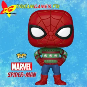 Le Funko Pop Spider-Man in Ugly Sweater apporte une touche festive à votre collection Marvel. Un héros tissant sa toile dans un pull de Noël amusant.