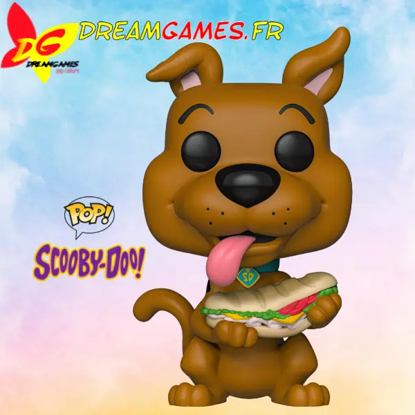 Figurine Funko Pop Scooby-Doo with sandwich, le célèbre chien détective prêt à résoudre les mystères, déguste son sandwich préféré.