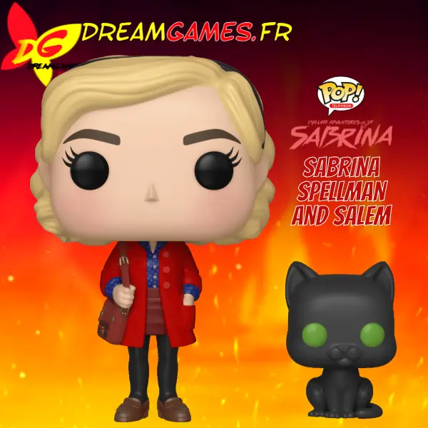 Figurine Funko Pop Sabrina Spellman and Salem pour collectionneurs, duo de sorcière adolescente et son chat noir.