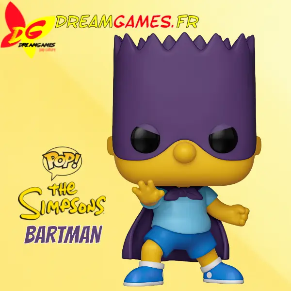 Figurine Funko Pop Bartman, Bart en super-héros masqué, cape violette et masque, tiré des Simpsons.