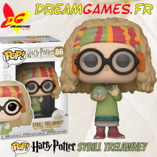 Figurine Funko Pop Sybill Trelawney, représentation détaillée de la célèbre voyante de Harry Potter, avec boule de cristal.
