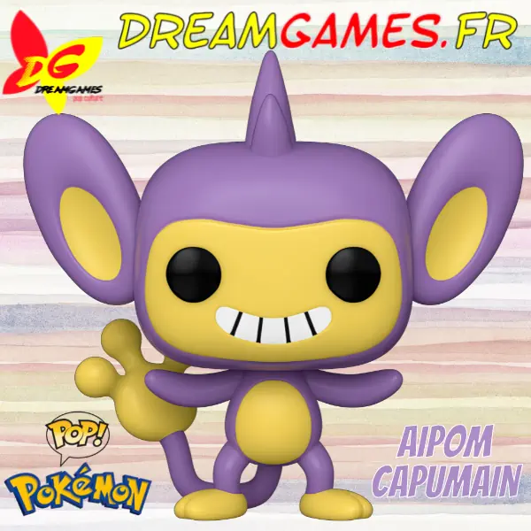 Funko Pop Aipom, figurine colorée du Pokémon Capumain, posant avec sa queue préhensile.