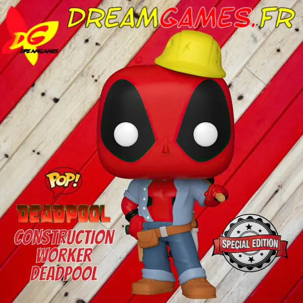 Funko Pop Deadpool ouvrier du bâtiment, figurine 781 avec casque et outils.