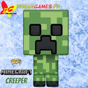 Figurine Funko Pop Creeper de Minecraft, monstre vert pixelisé prêt à exploser.