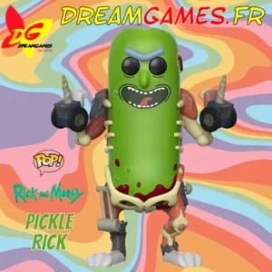Figurine Funko Pop Pickle Rick 333 de Rick and Morty, en position de combat, avec détails précis et couleurs vives.