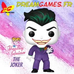 Figurine Funko Pop The Joker 496 inspirée de Harley Quinn Animated Series, avec couleurs vives et détails fidèles.