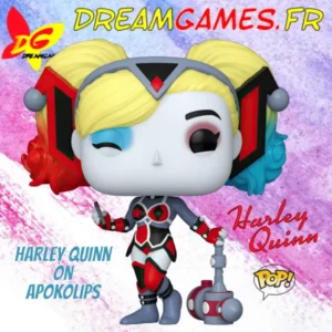 Figurine Funko Pop Harley Quinn on Apokolips 450, colorée et détaillée, posée sur socle.