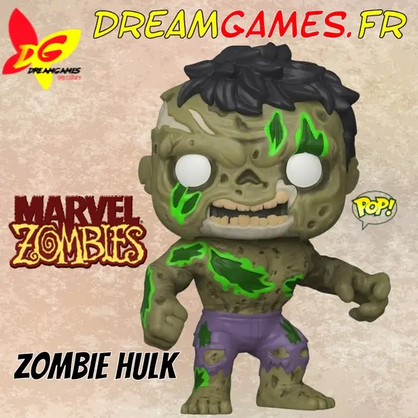 Découvrez la figurine Funko Pop Zombie Hulk de la collection Marvel Zombies, une pièce incontournable pour les fans de super-héros transformés en zombies.