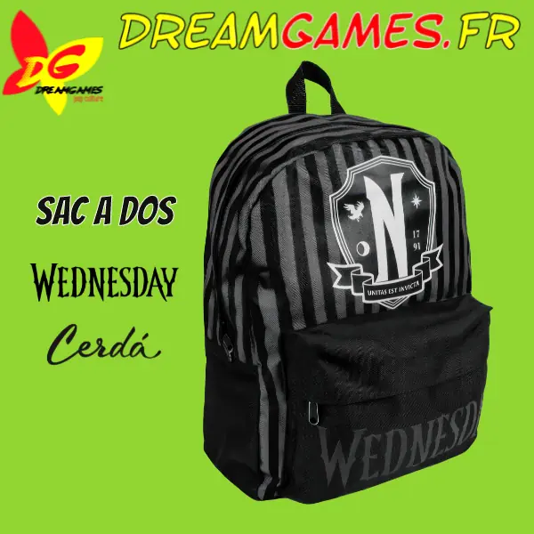 Sac à dos Wednesday, conçu par Cerdá, alliant style et praticité pour les fans de la série.