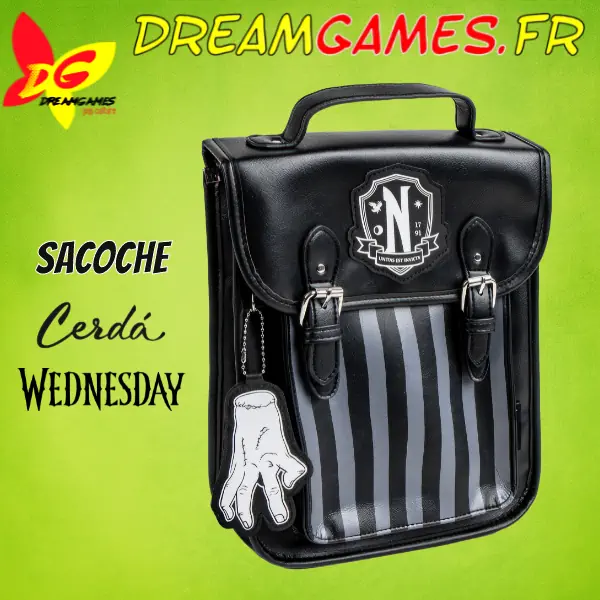 Sacoche Cerdรก Wednesday, un accessoire stylรฉ inspirรฉ du cรฉlรจbre personnage, alliant fonctionnalitรฉ et esthรฉtique gothique.