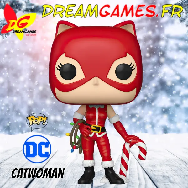 Figurine Funko Pop Catwoman Holiday Christmas en tenue festive.
