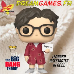 Figurine Funko Pop Leonard Hofstadter Big Bang Theory, représentant Leonard en robe de chambre, parfait pour les fans de la série.