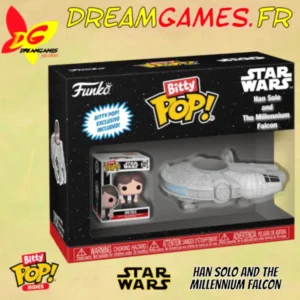 Découvrez la figurine Bitty Pop Han Solo and the Millennium Falcon 2,5 cm, parfaite pour les fans de Star Wars.