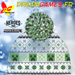 Bonnet Minecraft Pom-Pom Jacquard | Heroes Inc | Officiel | Neuf | DreamGames.fr