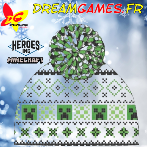 Bonnet Minecraft Pom Pom Jacquard Heroes Inc