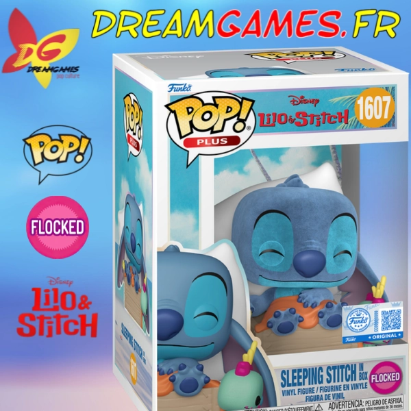 Funko Pop Sleeping Stitch 1607 | Flocked | Hologramme Officiel | Neuf